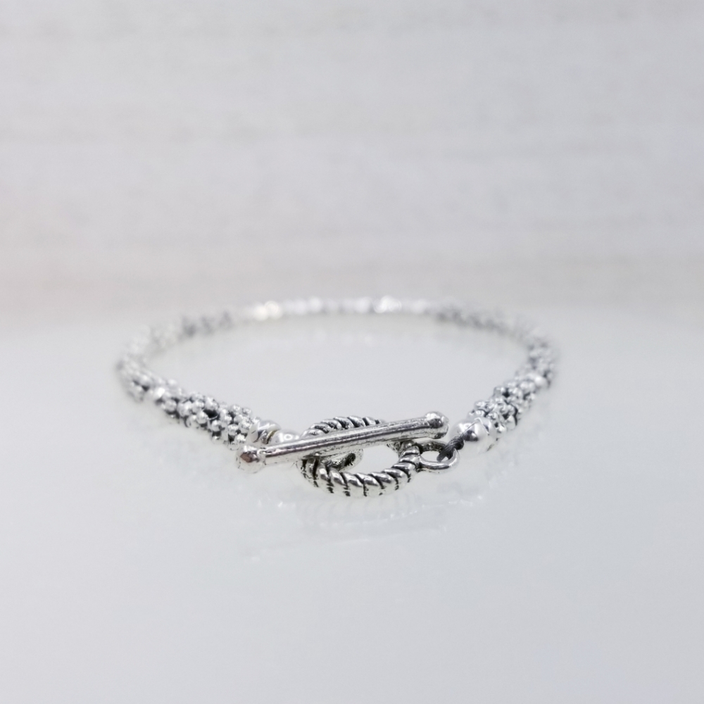 Silver Beaded Hematite Stackable Toggle Bracelet - Picture 9 of 9